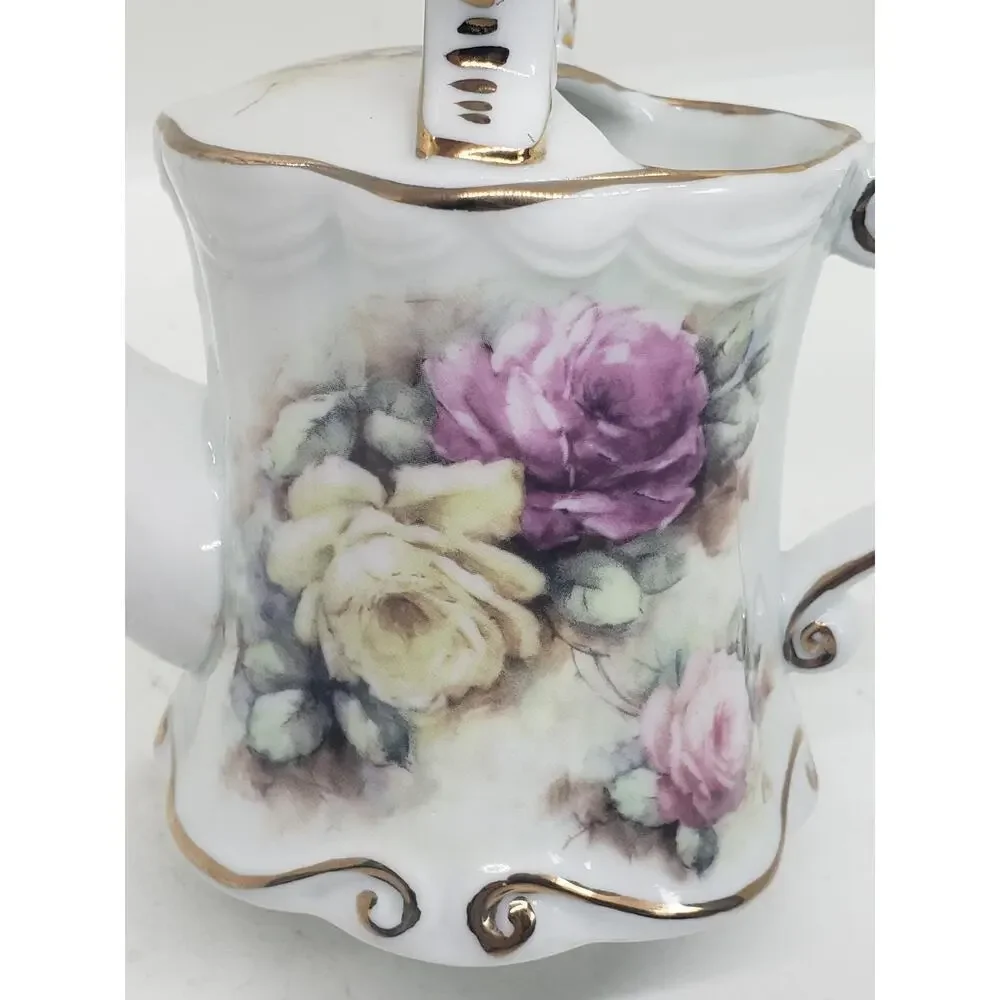 Vintage Limoges France Hand Painted Porcelain Watering Can Teapot Floral Roses